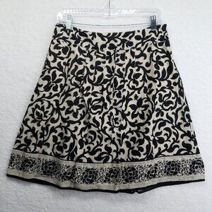 Ann Taylor Petites Womens Pleated Skirt Size 6P Floral Black Off White Lined